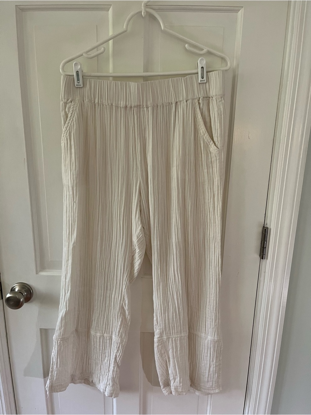 🌟Pact OffWhite Organic Cotton Gauze Cropped Pants Size Large